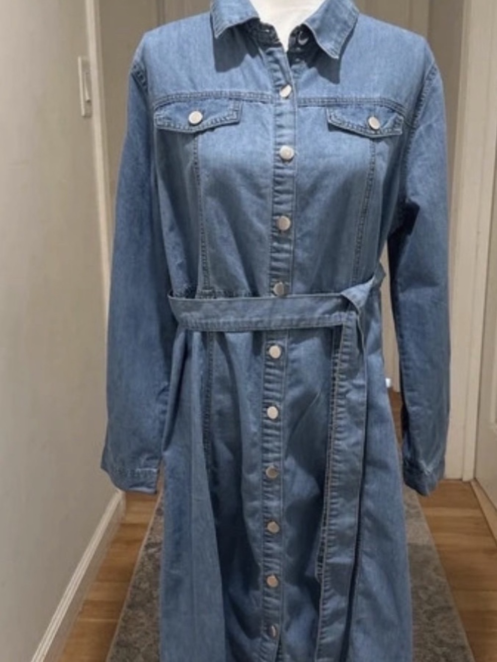 Blue Denim Midi Shirt Dress